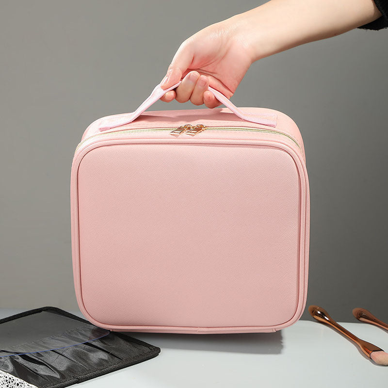 Portable PU Leather Case Large Capacity Partition Cosmetic Bag