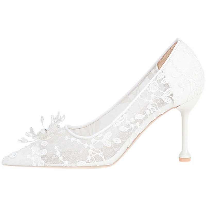 Women's White High Heels Wedding Dress Crystal