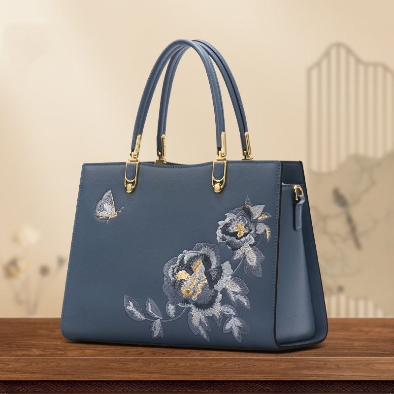 Bolso Diana de piel con diseño de mariposa y peonía china, elegante y moderno, de gran capacidad, con textura bordada