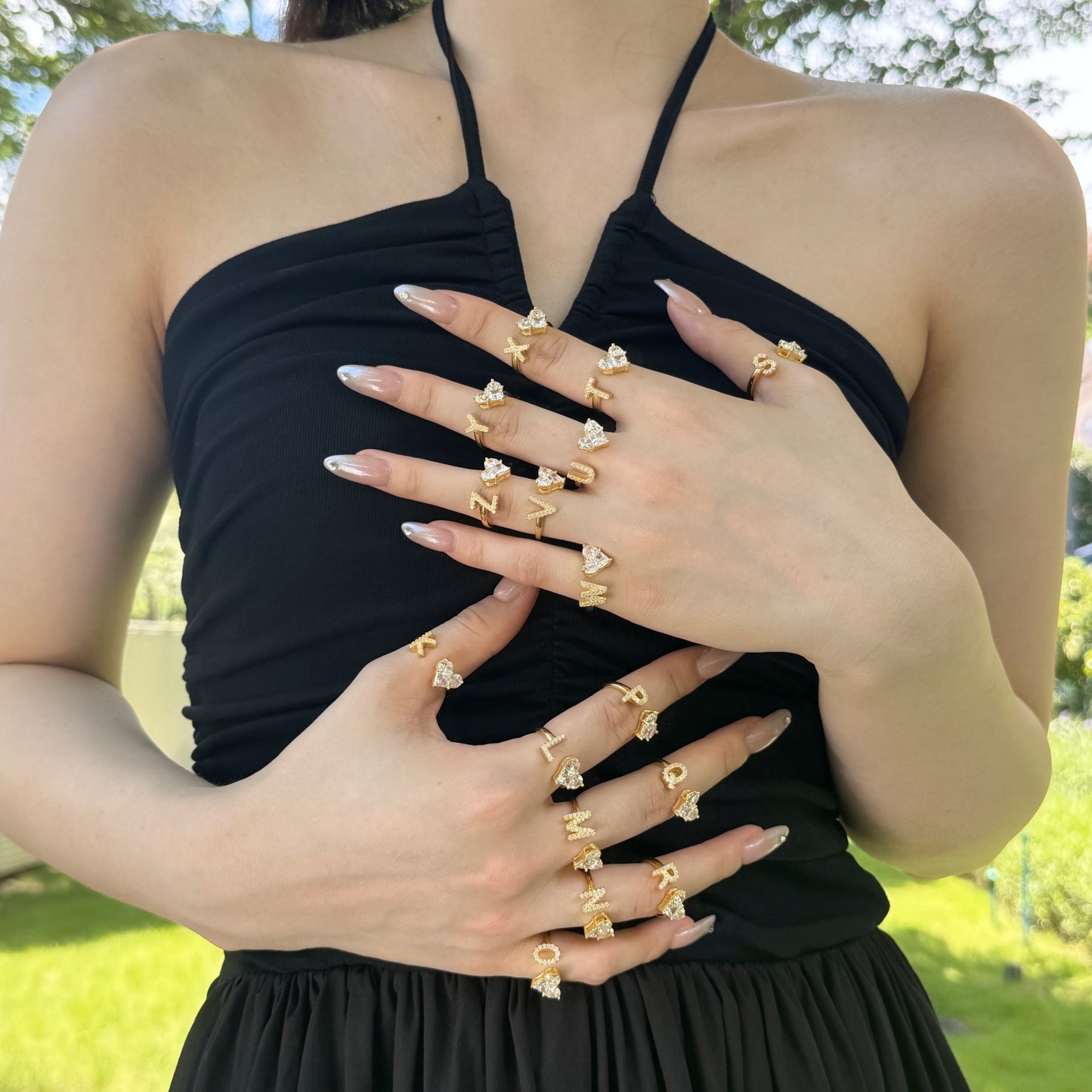 Bague en argent sterling avec 26 lettres anglaises, design simple et avancé, incrusté de zircons