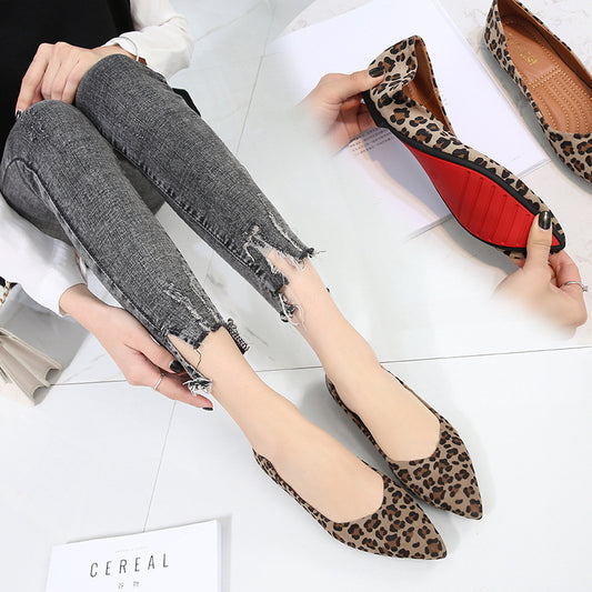 Low-cut Vintage Leopard Print Pointed-toe Soft Bottom Loafers