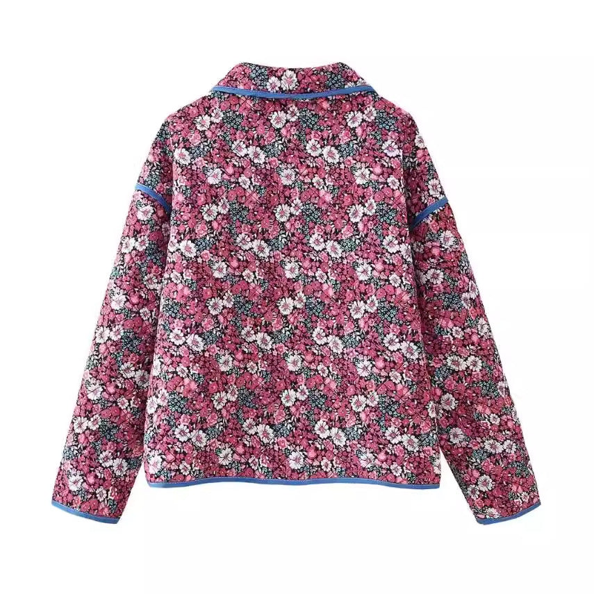 Chaqueta de algodón con estampado floral pequeño y solapa