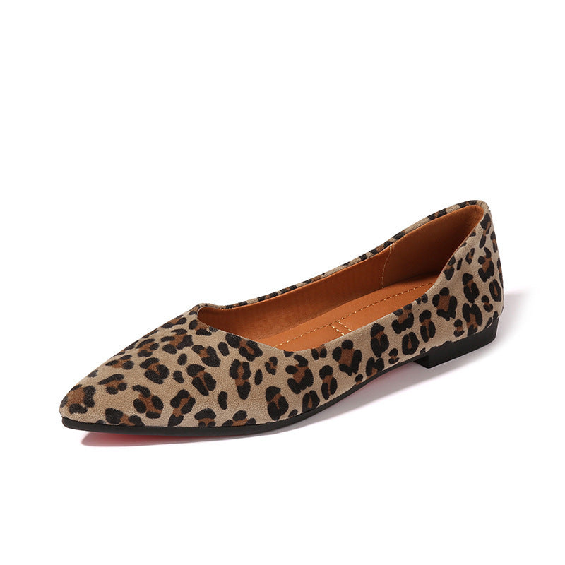 Low-cut Vintage Leopard Print Pointed-toe Soft Bottom Loafers