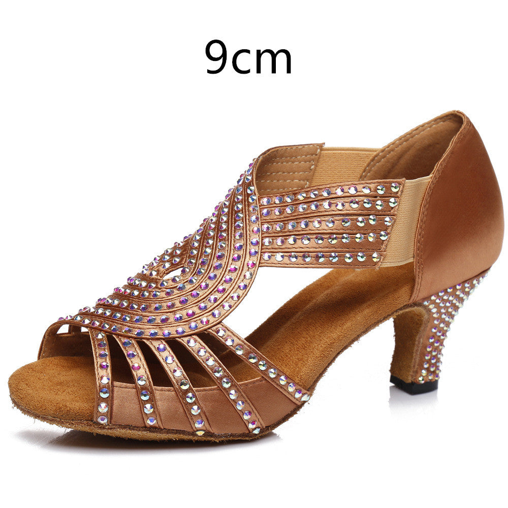 Latin Dance Shoes Hot Color Diamond Bright High Heel Soft Bottom