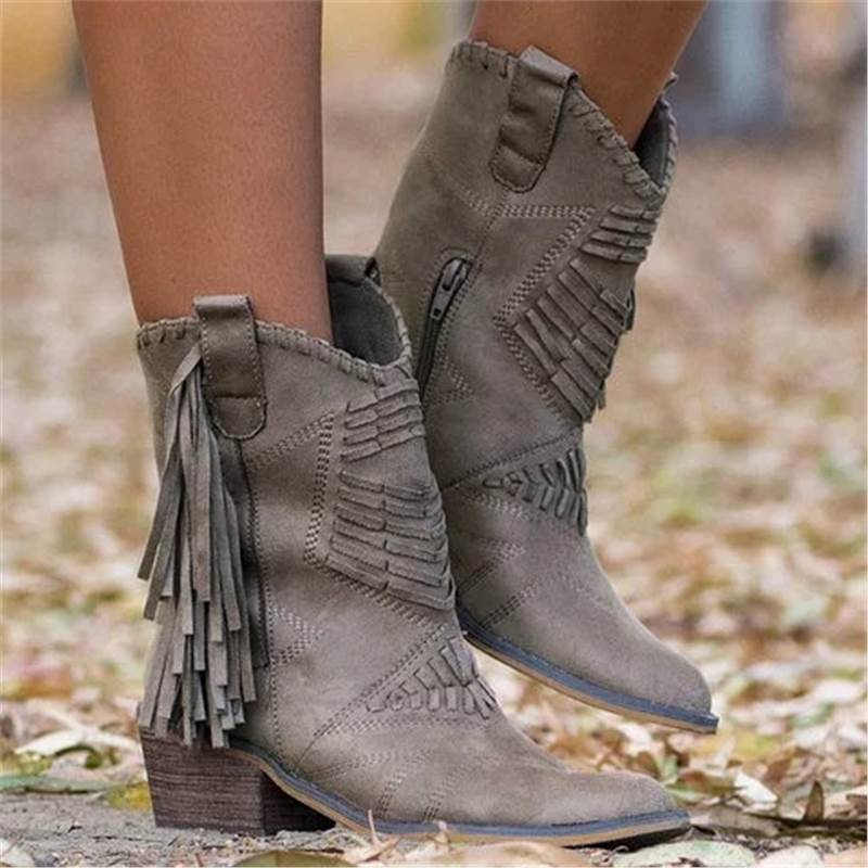 Mid-calf Chunky Heel Women's Side Zipper Boots