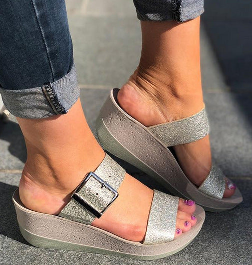 Sandalias de cuero versátiles, casuales y de moda para mujer