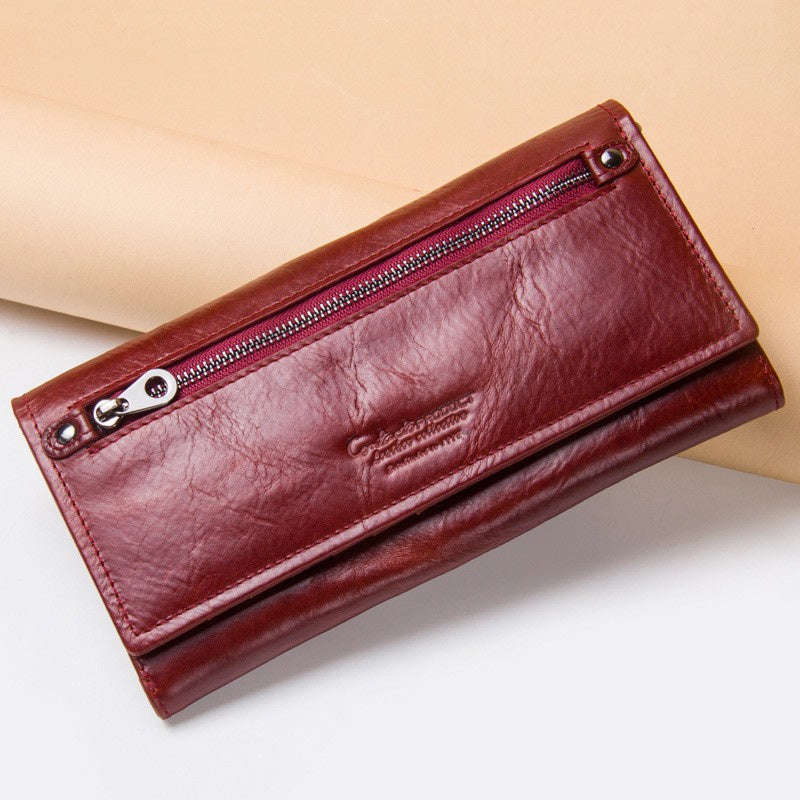 Leather Women's Wallet Long Leather Clutch Multi-card Coin