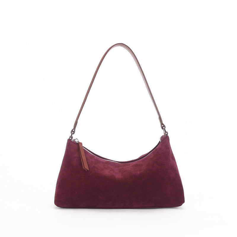 Niche Suede Underarm Baguette Retro Matte Top-grain Leather Shoulder Bag Handbag