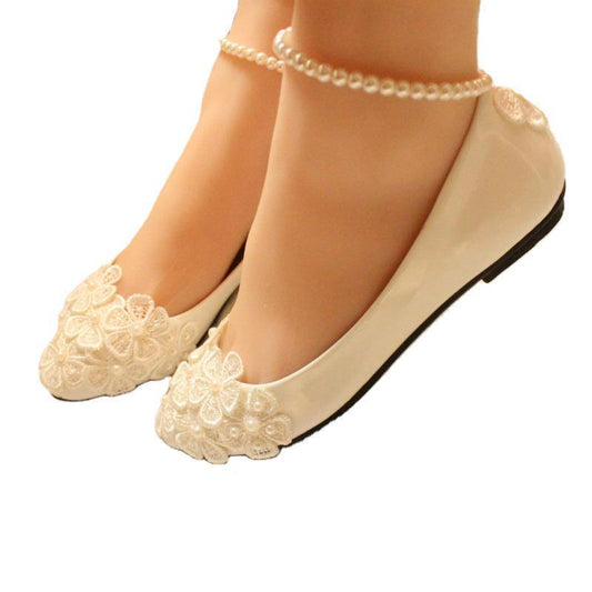 White Pearl Anklet Wedding Dress Shoes