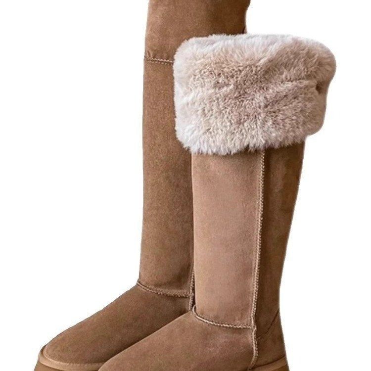 Botas largas de nieve de invierno para mujer con plataforma gruesa y forro polar de algodón por debajo de la rodilla