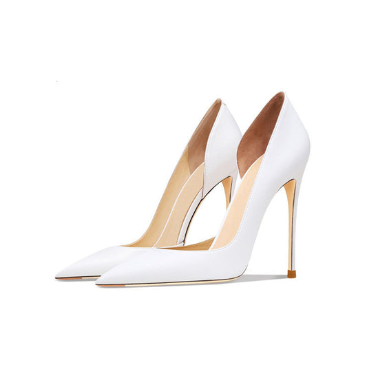 Women's Pointed Toe White Hollow-out High Heels