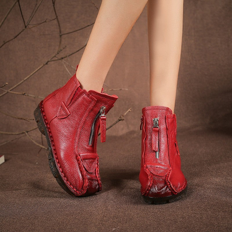 Women's Fashion Retro Warm Fleece-lined Genuine Leather Cotton-padded Shoes