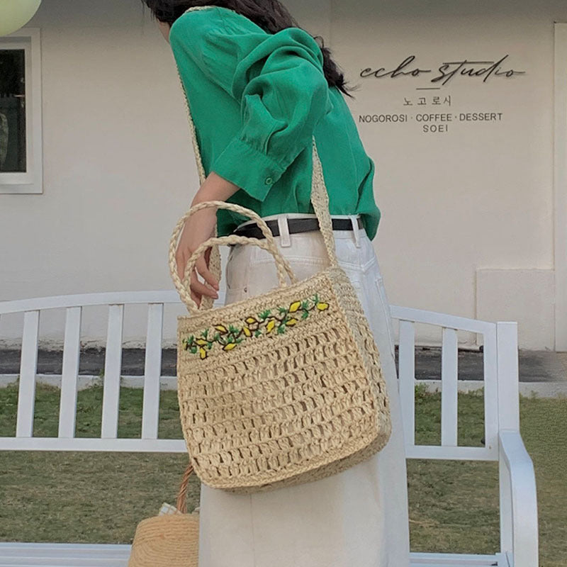 Women's Fashion Embroidered Hollow Woven Bag