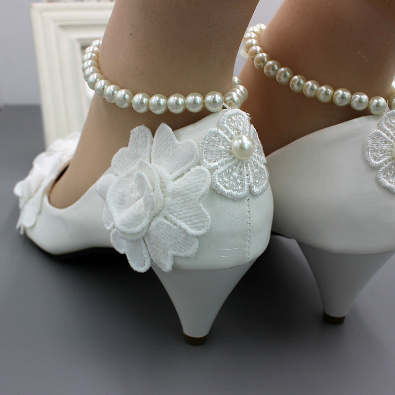 White Anklet Large Size Women's Wedding Shoes