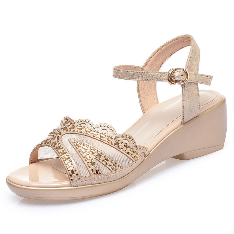 Sandalias de cuero suave para mujer, zapatos de verano con punta abierta y malla hueca