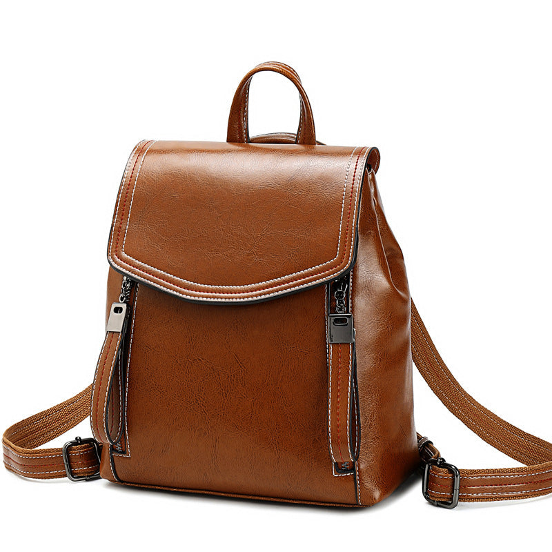 Women's New Contrast Color Versatile Leather Backpack