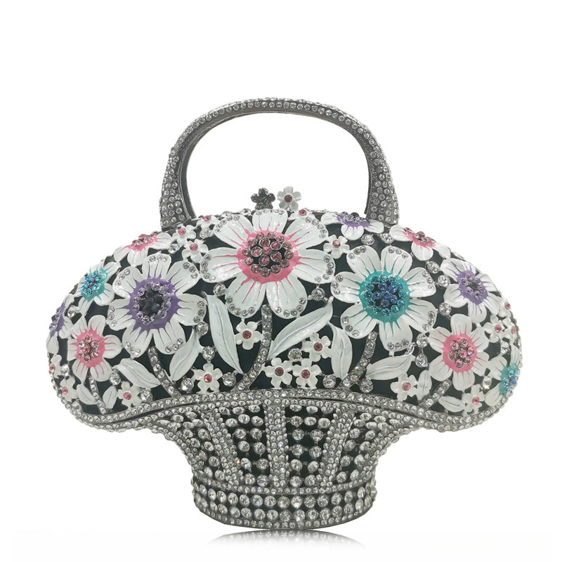 Nuevo bolso de mujer en forma de mini cesta de flores con forma de diamante para banquetes