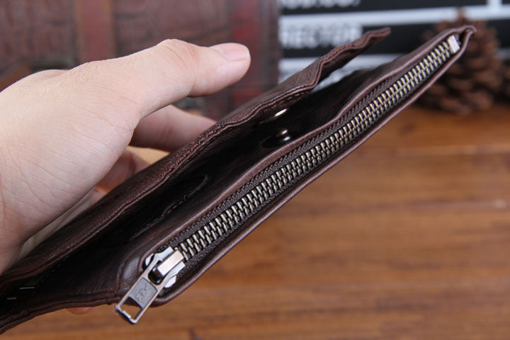 Men's Fashion Goat Leather Pleated Wallet