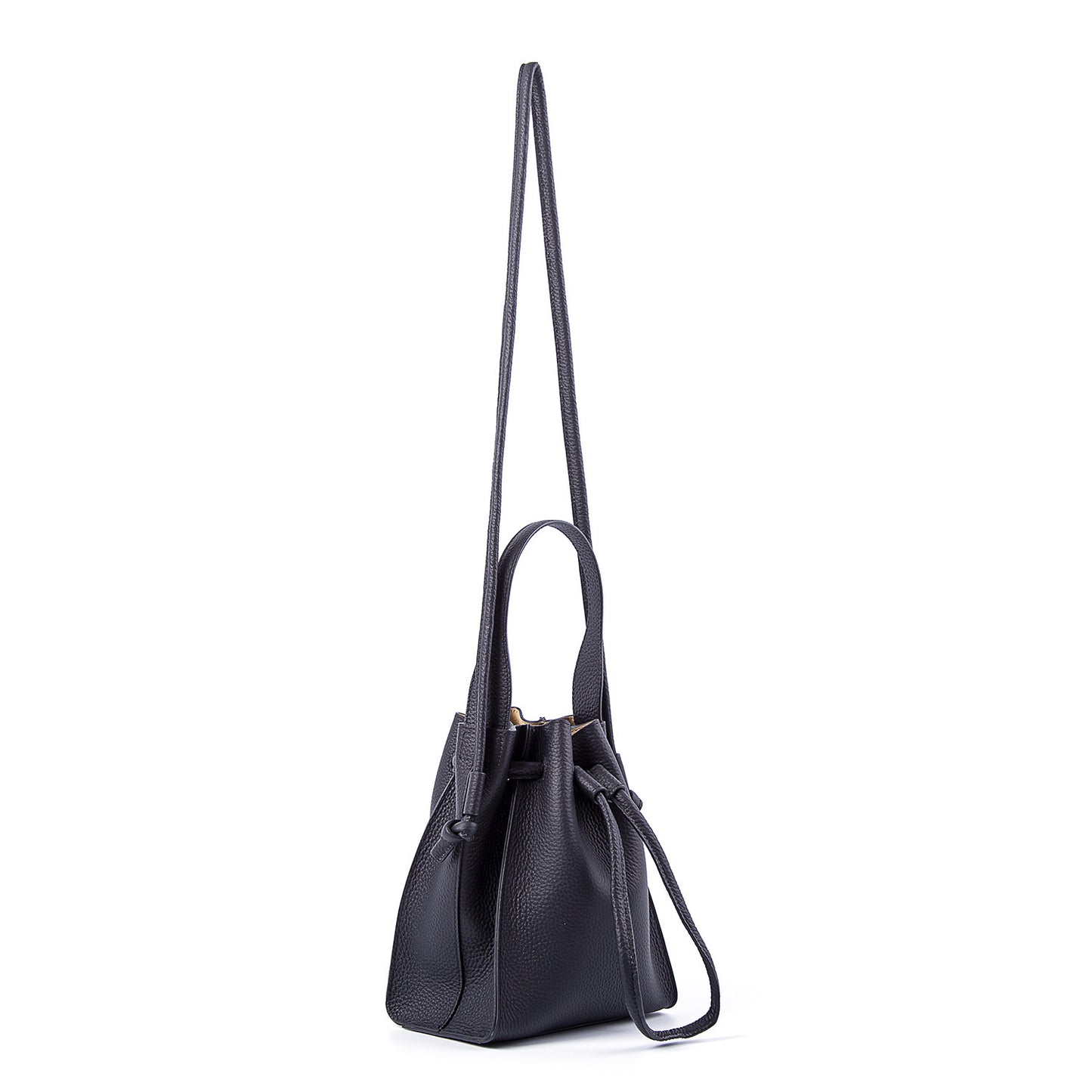 New Half-handmade Bucket Bag First Layer Soft Cowhide Drawstring Shoulder Bag For Women