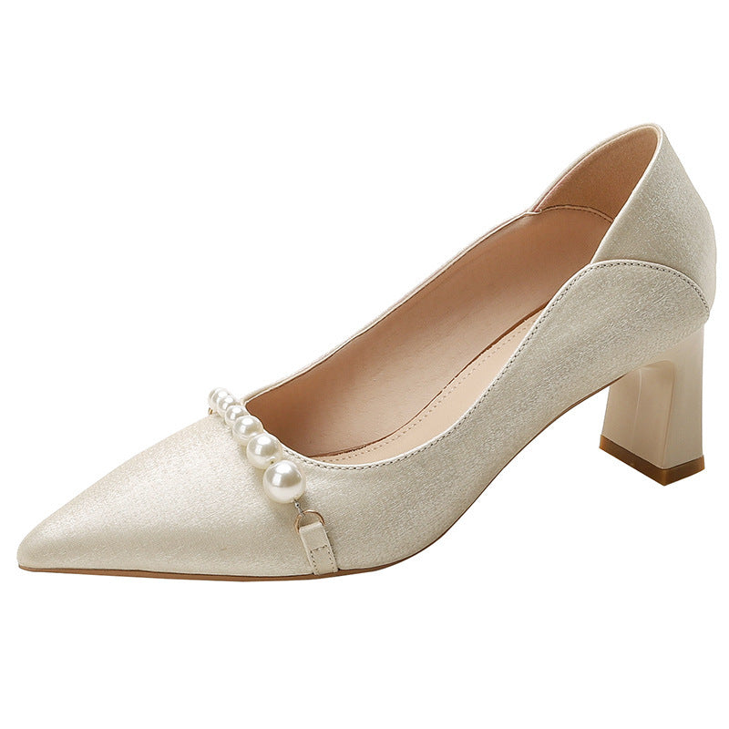 Women's Fashion Casual Pearl Pointed High Heels