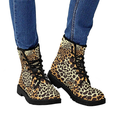 Printed Women's Leather Flat Bottom Low Heel British Martin Boots