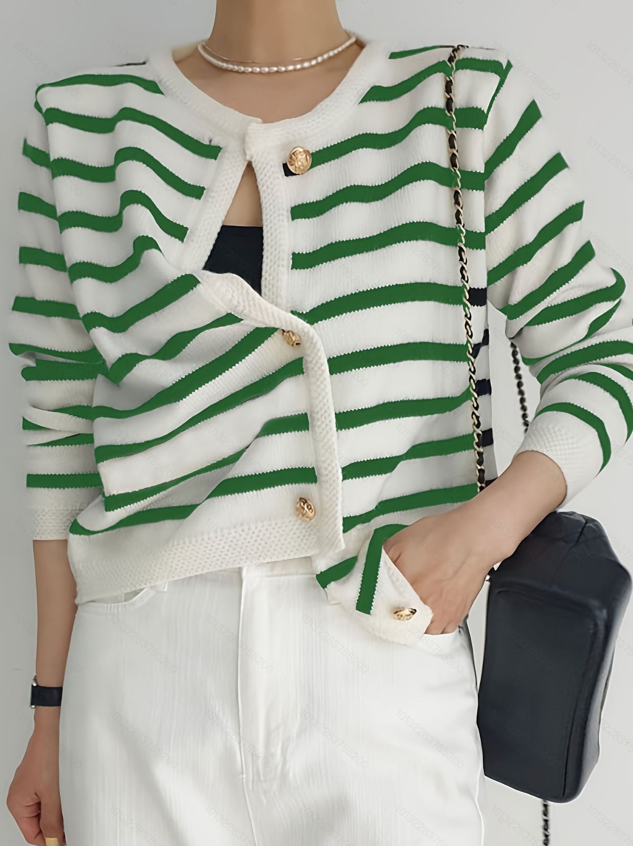 Black And White Striped Knitted Cardigan Jacket