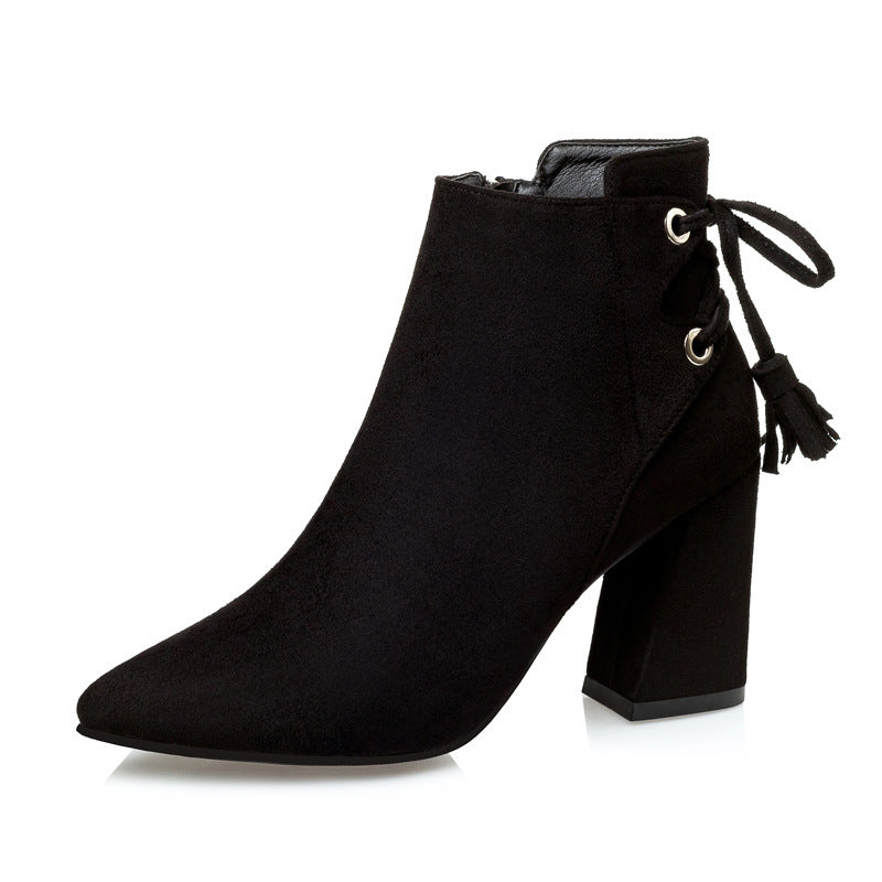 Europe And The United States Nightclub Pointed Bow Lace-up Suede Boots