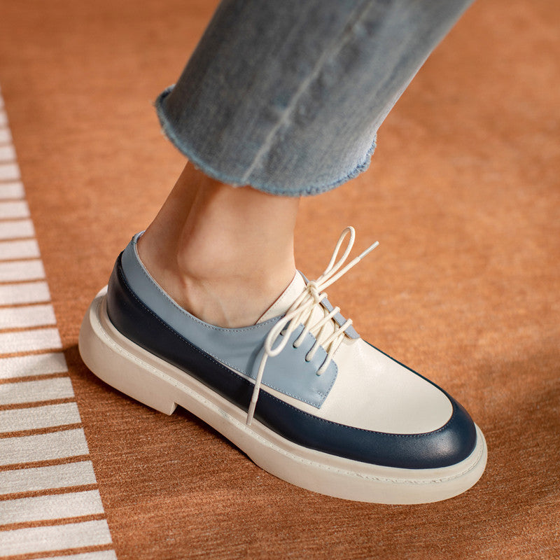 Genuine Leather Platform Lace Up White Loafers