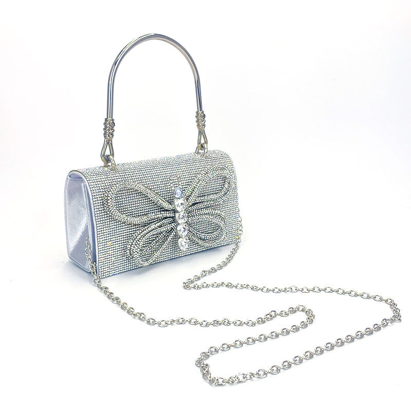 Dinner Dress Garment Butterfly Shiny Diamond Small Square Bag