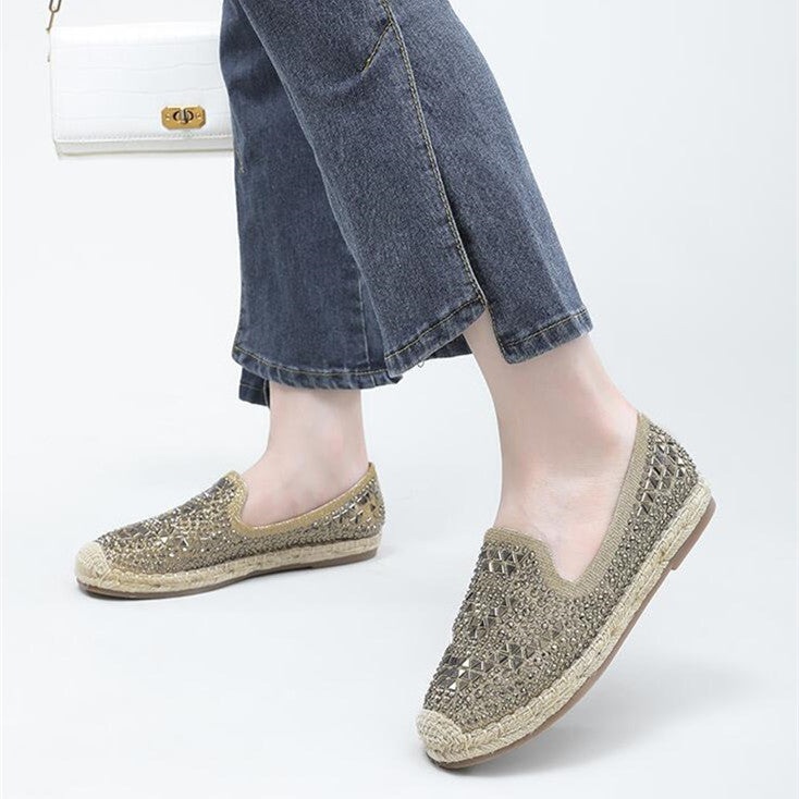 Women's Fashion Simple Sequins Full Diamond Flat Shoes