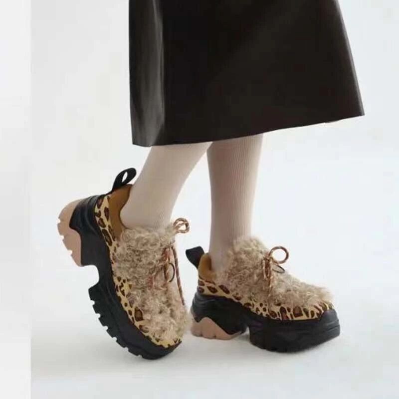 High Thick Soled Woolen Shoes With Cotton Lining