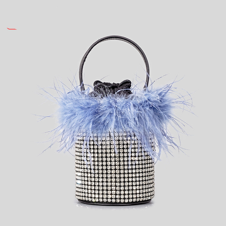 Plush Bucket Bag Female Bling Hot Drilling