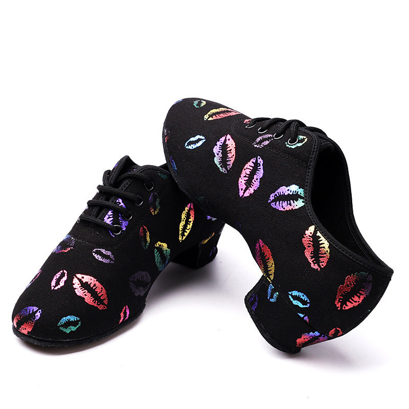 Autumn And Winter Color Lip Print Professional Dancing Shoes