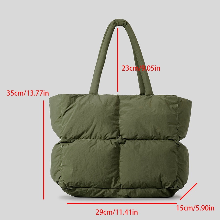 New Diamond All-match Portable Army Green Cotton-filled Tote Bag