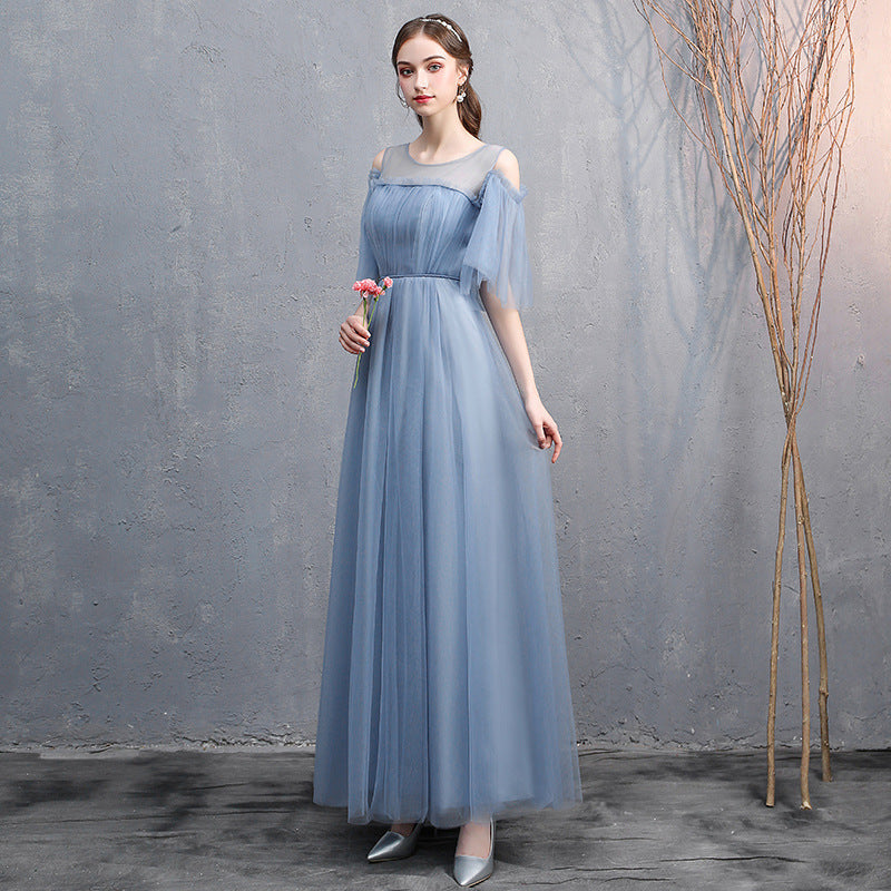 Robe de banquet à épaules dénudées gris-bleu pour femme