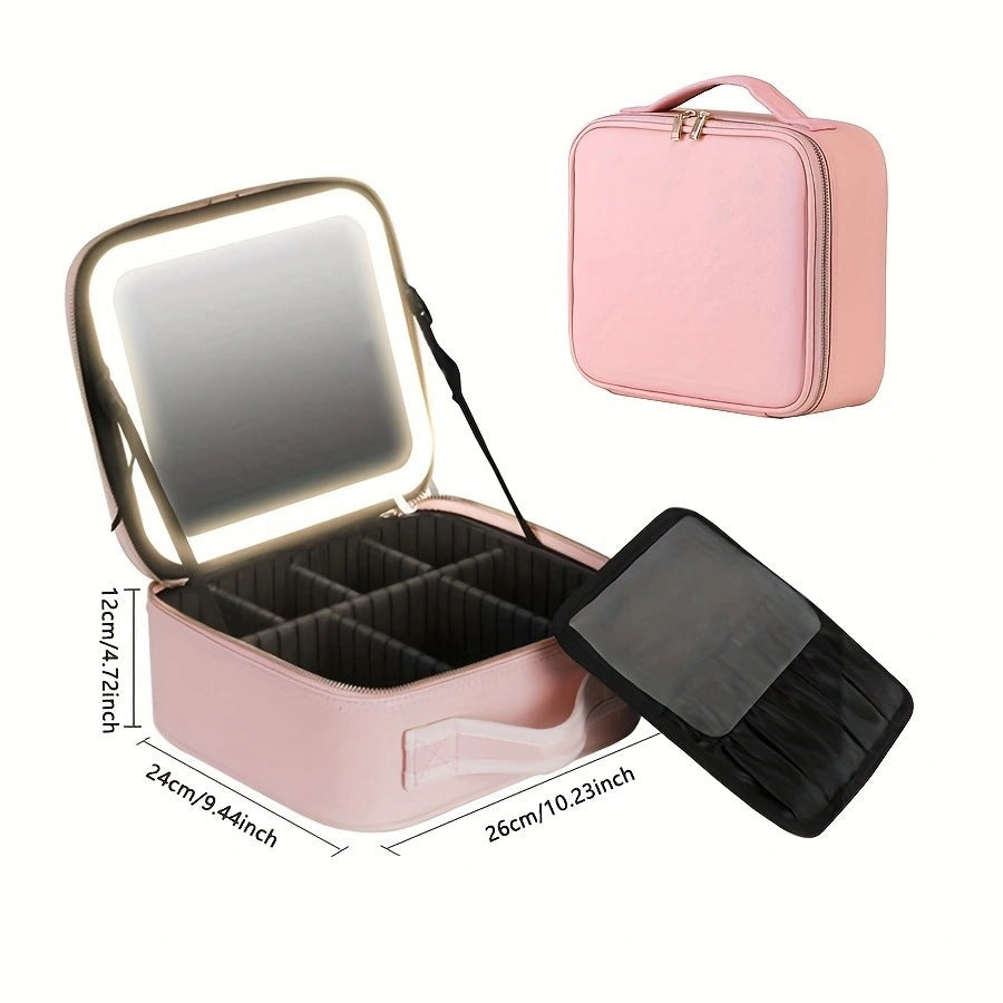 Portable PU Leather Case Large Capacity Partition Cosmetic Bag