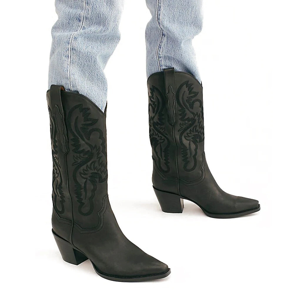 Embroidered Sleeve High Cowboy Boot For Women