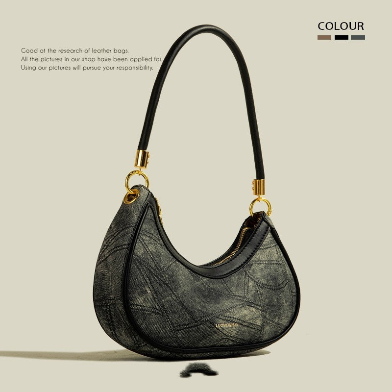 Crescent Mid-ancient Niche Textured One-shoulder Bag