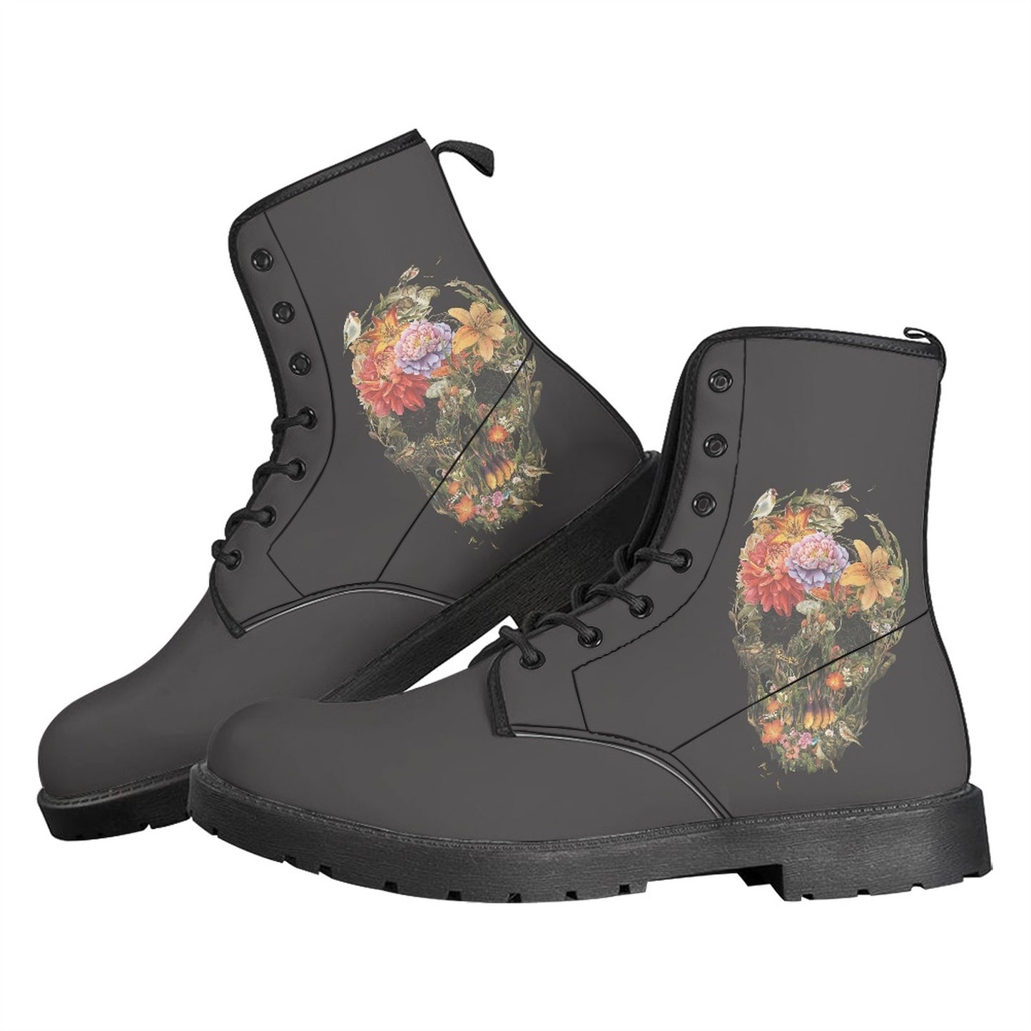 Printed Women's Leather Flat Bottom Low Heel British Martin Boots