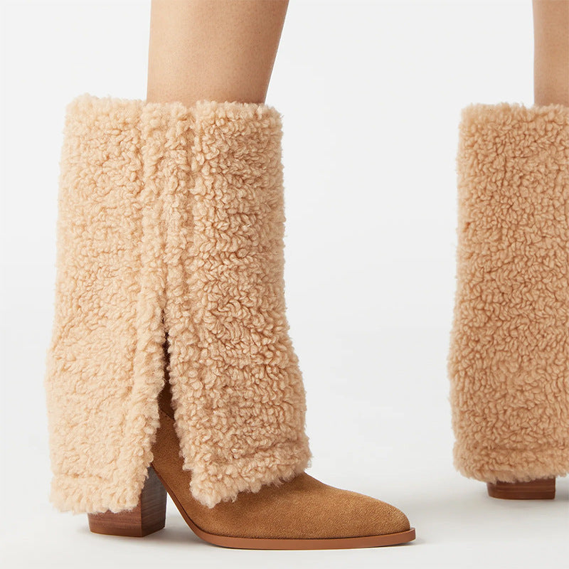 Botas de pierna de pantalón de felpa de nueva moda para otoño e invierno, botas de moda para mujer