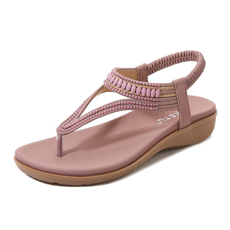 Women's Sandals With Elastic Band And Beads