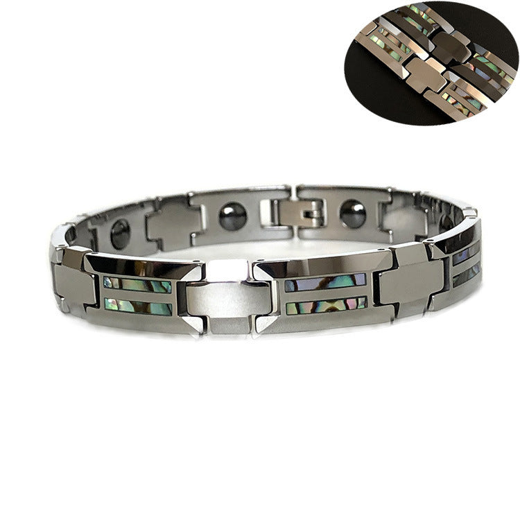 Tungsten Gold Ceramic Inlaid Color Shell Waterproof Knife Scraping Non-flower Boys Magnetic Simple Bracelet