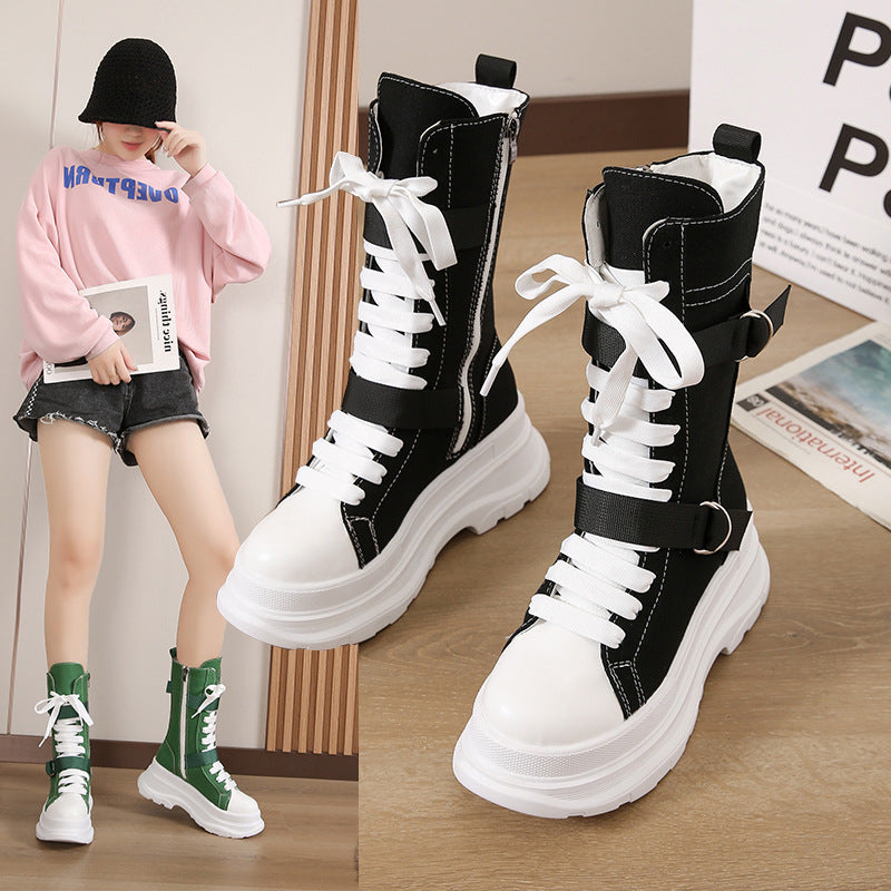 Women's Fashion Casual Platform Lace-up Canvas Boots