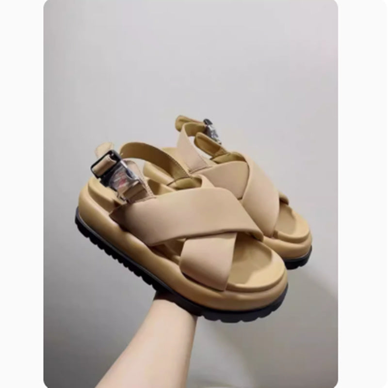 Nuevas sandalias romanas de cuero con diseño retro cruzado para mujer