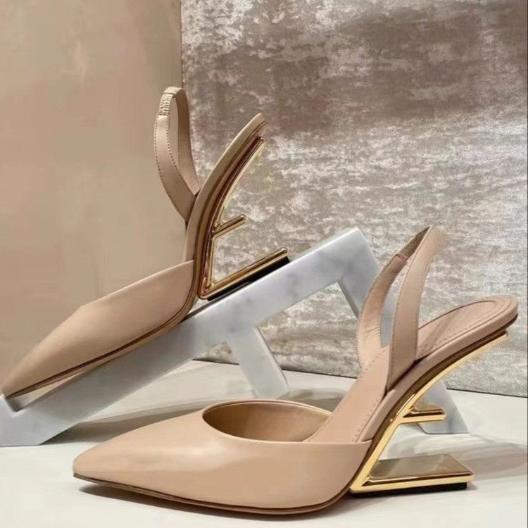 Solid Color Pointed Toe Toe Cap Hollow High Heel Sandals