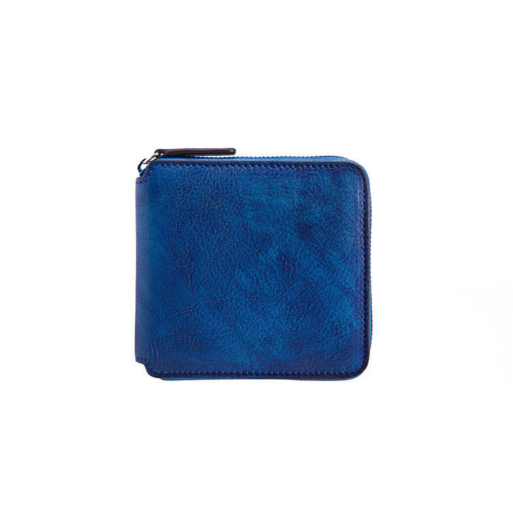 Solid Color Short Cowhide Hand-rub Color Wallet