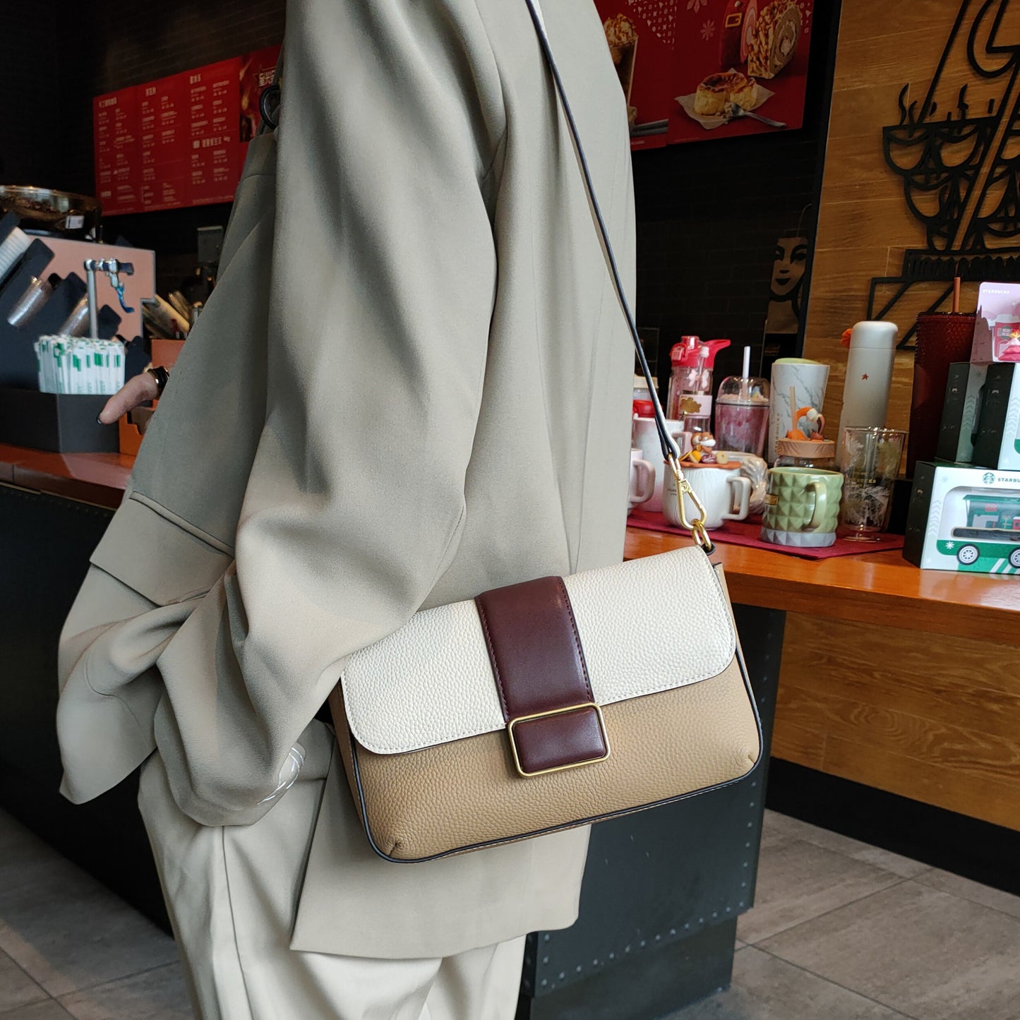 Women's Fashion Handheld Clash Color Shoulder Crossbody Bag