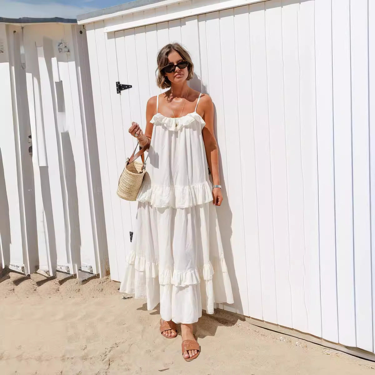 Vestido largo con volantes estilo vacaciones de verano para mujer