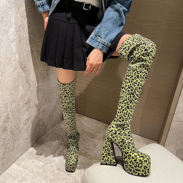 Square Head Thick Heel Knee High Boots