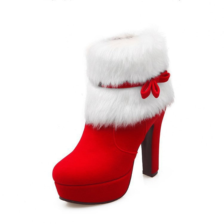 Plush Winter Boots Christmas Shoes High Heel Party Shoes